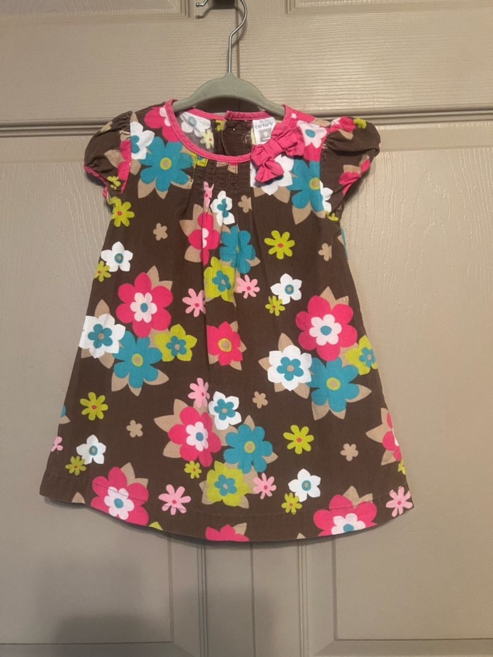Carter's Bright Pink Floral Toddler Dress with Brown Base